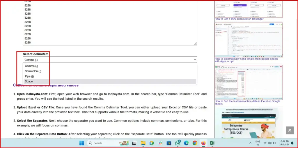 convert to comma separated values