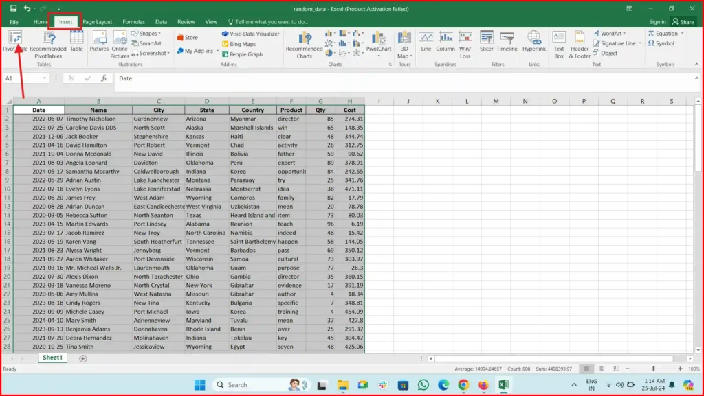 How to arrange months in order in a pivot table
