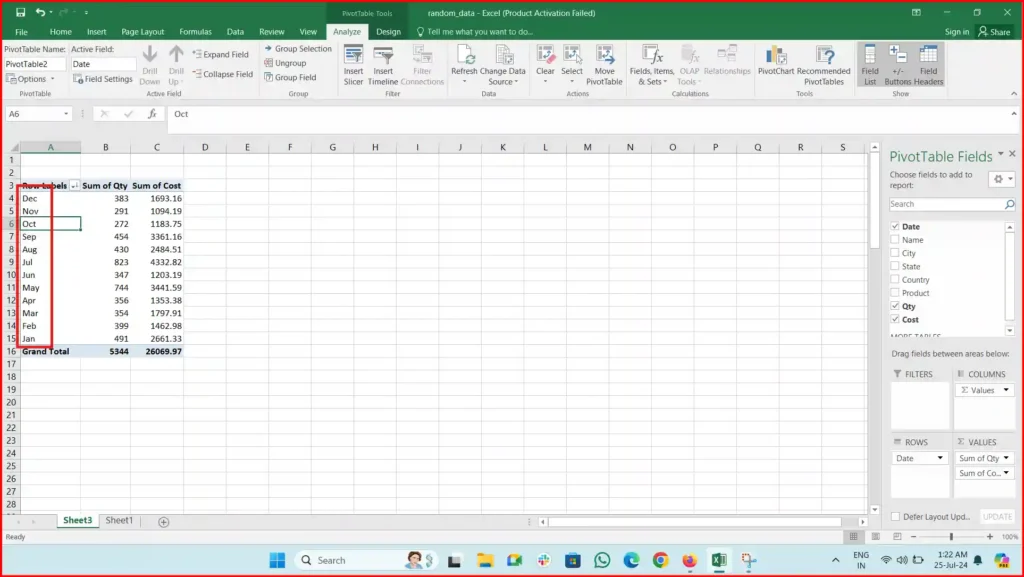 how to sort in descending order in pivot table