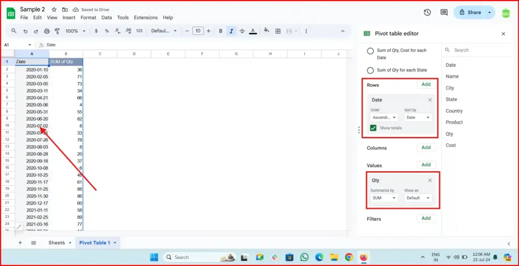 how to sort months in pivot table google sheets