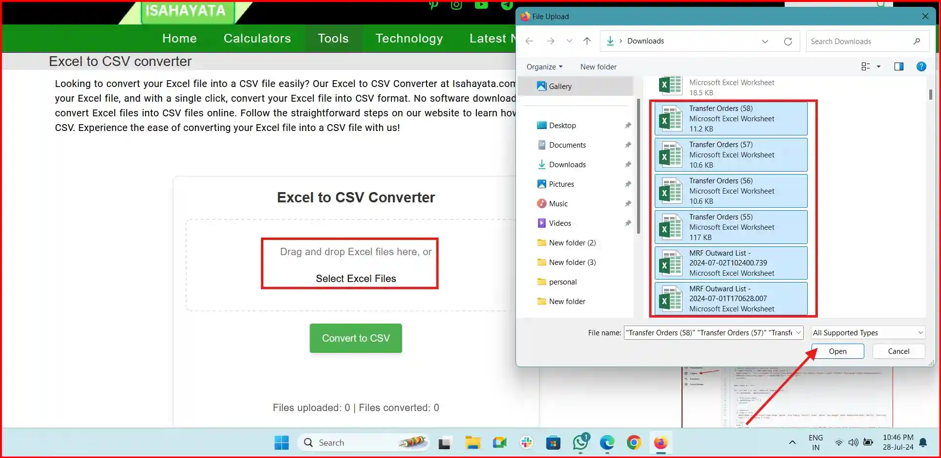 how to convert excel file into csv format